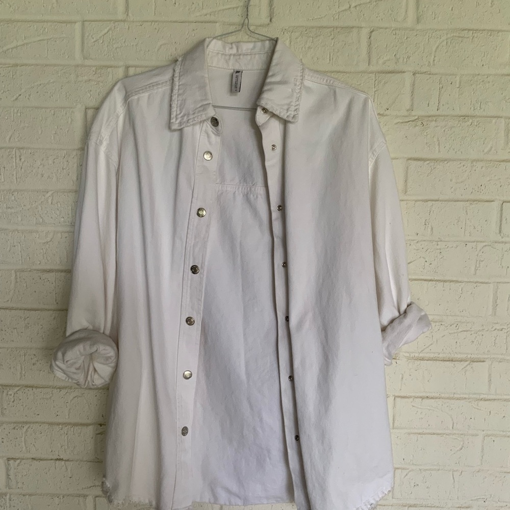 Zara White Collared denim Shirt-jacket